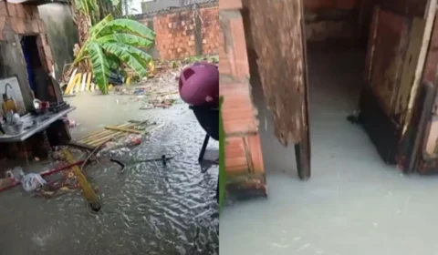 Família perde bens após alagamento durante chuva forte no bairro Tancredo Neves, em Manaus
