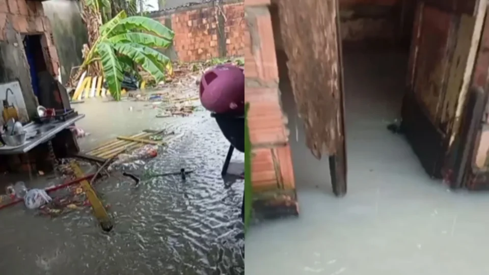 Família perde bens após alagamento durante chuva forte no bairro Tancredo Neves, em Manaus