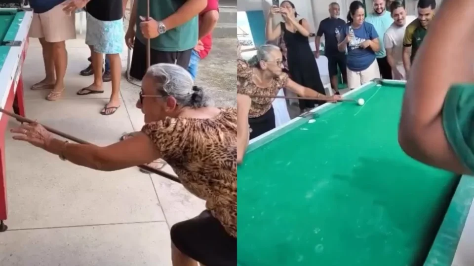 Vídeo: idosa viraliza nas redes ao impressionar com tacada final em jogo de sinuca
