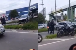 Veja o vídeo: Carro colide contra pilastra de viaduto e causa lentidão na Av. Torquato Tapajós neste feriado (21)