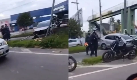 Veja o vídeo: Carro colide contra pilastra de viaduto e causa lentidão na Av. Torquato Tapajós neste feriado (21)