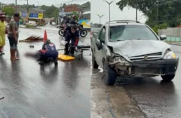 Vídeo: motociclista fica gravemente ferido após colidir contra picape em Santa Etelvina