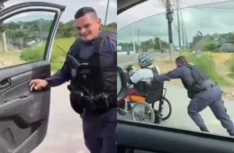 Vídeo: Em Manaus, Policial militar para viatura e emociona ao ajudar cadeirante a vencer ladeira íngreme