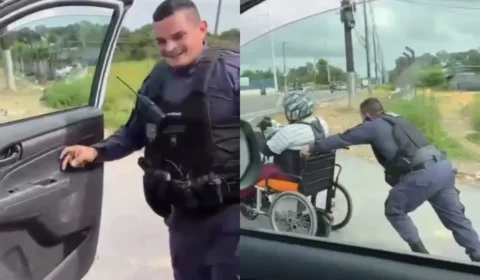 Vídeo: Em Manaus, Policial militar para viatura e emociona ao ajudar cadeirante a vencer ladeira íngreme