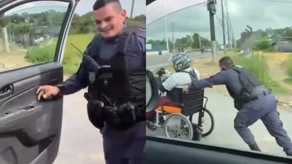 Vídeo: Em Manaus, Policial militar para viatura e emociona ao ajudar cadeirante a vencer ladeira íngreme