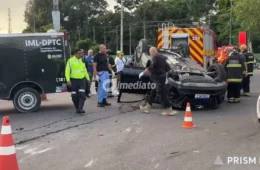 Vídeo forte: Capotamento gravíssimo deixa motorista morto e massa encefálica espalhada na Bola do Coroado