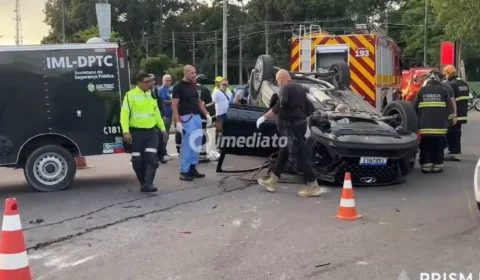 Vídeo forte: Capotamento gravíssimo deixa motorista morto e massa encefálica espalhada na Bola do Coroado