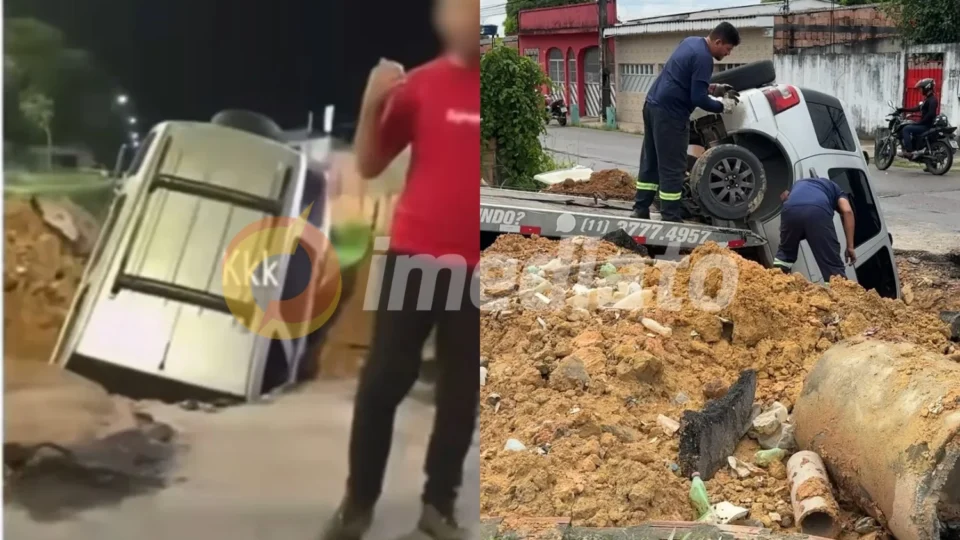 Vídeo: motorista que caiu em obra da Prefeitura no Canaranas é gravado com suspeita de embriaguez