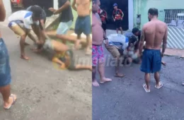 Vídeo forte: Ladrão é brutalmente agredido no Santo Agostinho e tem pés e mãos amarrados com fios elétricos