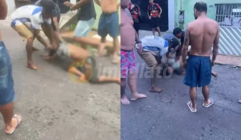 Vídeo forte: Ladrão é brutalmente agredido no Santo Agostinho e tem pés e mãos amarrados com fios elétricos
