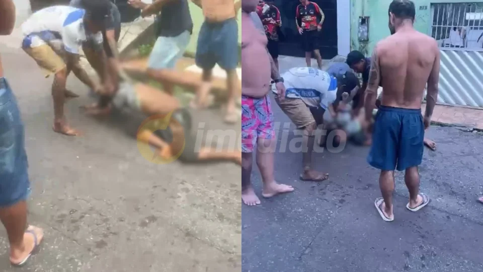 Vídeo forte: Ladrão é brutalmente agredido no Santo Agostinho e tem pés e mãos amarrados com fios elétricos