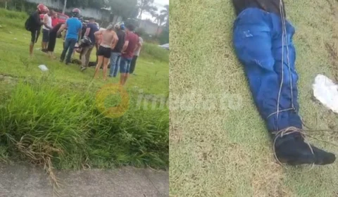 Vídeo forte: Homem é encontrado amarrado pelos pés e pelas mãos no canteiro central da Avenida das Torres