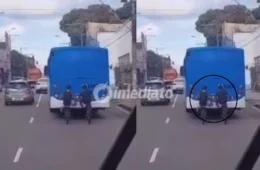 VÍDEO: Jovens são flagrados pegando ‘carona’ na traseira de ônibus no Centro de Manaus