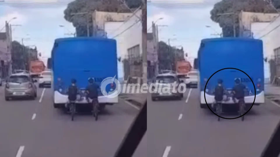 VÍDEO: Jovens são flagrados pegando ‘carona’ na traseira de ônibus no Centro de Manaus
