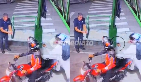 VÍDEO: Dupla armada assalta trabalhador em frente a supermercado no bairro Petrópolis em Manaus