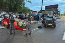 Motorista embriagado fica ferido após colidir com veículo estacionado em frente a uma borracharia no bairro Japiim
