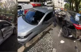 Veja o momento em que motorista perde controle de carro e atinge cinco veículos estacionados em Belém