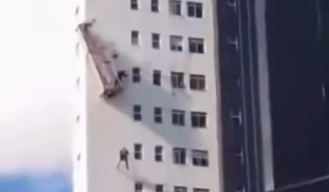 VEJA VÍDEO: andaime se rompe e trabalhadores ficam pendurados em prédio em Belo Horizonte