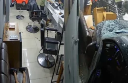 VÍDEO: Motorista sem CNH invade barbearia e atinge criança que esperava o pai deitada no sofá