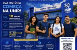UNIR ABRE INSCRIÇÕES GRATUITAS PARA 111 VAGAS REMANESCENTES EM CURSOS PRESENCIAIS