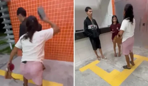 VÍDEO: Mãe busca filho na delegacia a chineladas após ele ser preso com drogas e fazer sinais de facção criminosa