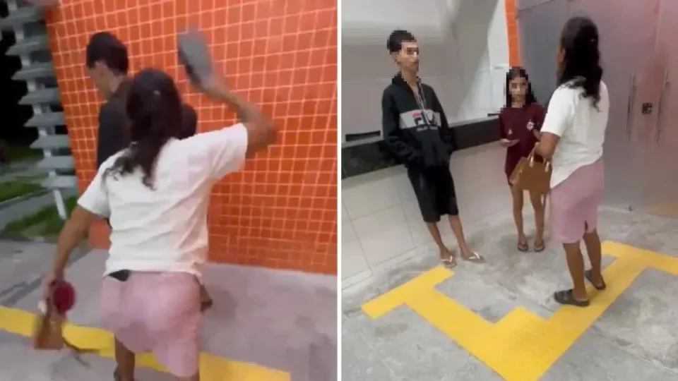 VÍDEO: Mãe busca filho na delegacia a chineladas após ele ser preso com drogas e fazer sinais de facção criminosa