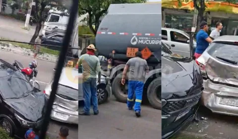 VÍDEOS: engavetamento com caminhão-tanque provoca congestionamento gigante na Av. Rodrigo Otávio