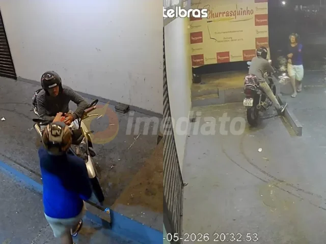 Veja o vídeo: Dois homens em uma moto assaltam motociclista de app enquanto ele esperava corrida na Av. das Torres