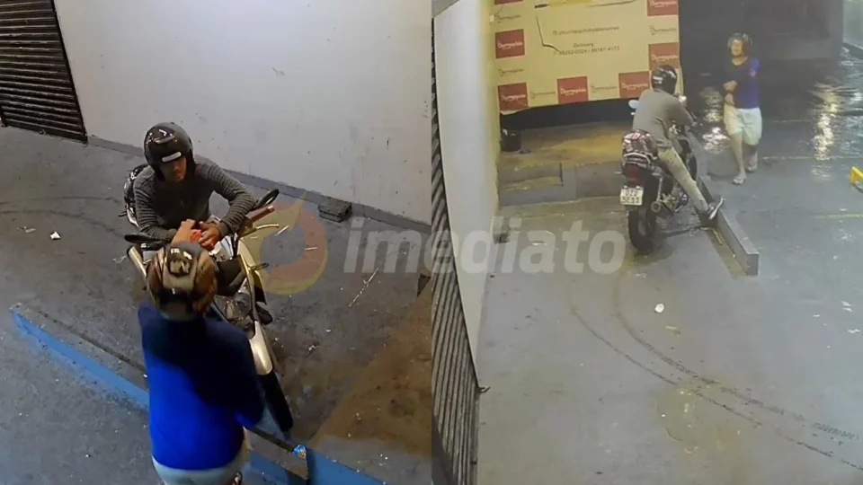 Veja o vídeo: Dois homens em uma moto assaltam motociclista de app enquanto ele esperava corrida na Av. das Torres