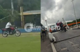 VÍDEO: Motociclista sem CNH e sem capacete tenta fugir de guincho em alta velocidade dentro do Detran-AM e acaba preso na pista de exames