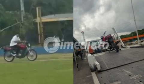 VÍDEO: Motociclista sem CNH e sem capacete tenta fugir de guincho em alta velocidade dentro do Detran-AM e acaba preso na pista de exames