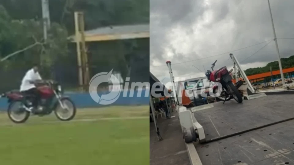 VÍDEO: Motociclista sem CNH e sem capacete tenta fugir de guincho em alta velocidade dentro do Detran-AM e acaba preso na pista de exames