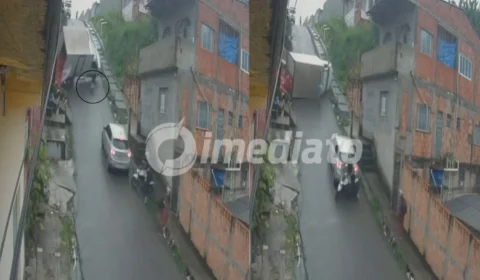 VÍDEO: Homem escapa de ser esmagado após caminhão perder força e tombar em ladeira na comunidade Mundo Novo, em Manaus