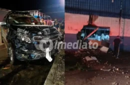 Homem embriagado furta caminhonete de amigo, causa acidente e destrói muro de empresa em Novo Airão