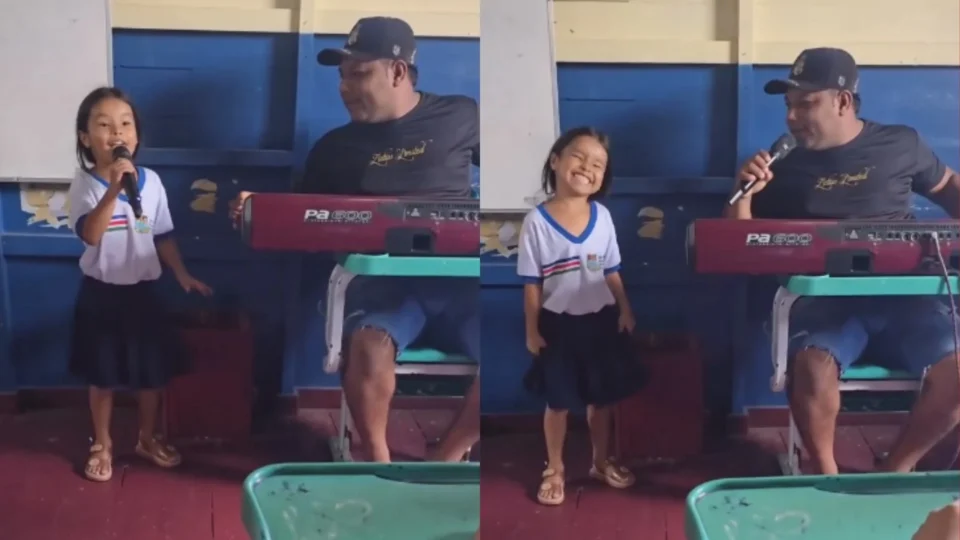 VÍDEO: Menina encanta o público ao cantar brega em homenagem ao Dia das Mães durante apresentação escolar no Pará