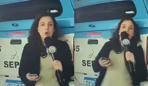 VÍDEO: Repórter do SBT é atropelada ao vivo por viatura da PM durante transmissão