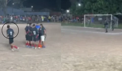 VEJA VÍDEO: Foragido por roubo é preso durante partida de futebol amador após tentar fugir da polícia