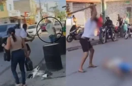 VEJA VÍDEO: Homem fica gravemente ferido ao ser agredido com pauladas durante briga em frente a comércio