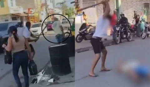 VEJA VÍDEO: Homem fica gravemente ferido ao ser agredido com pauladas durante briga em frente a comércio