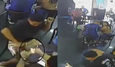 VEJA VÍDEO: Criança de 7 anos fica ferida após grupo de garotos soltarem rojão dentro de lanchonete; câmeras registram explosão