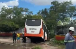 Ônibus perde o controle e invade terreno de empresa na rodovia Arthur Bernardes, em Belém