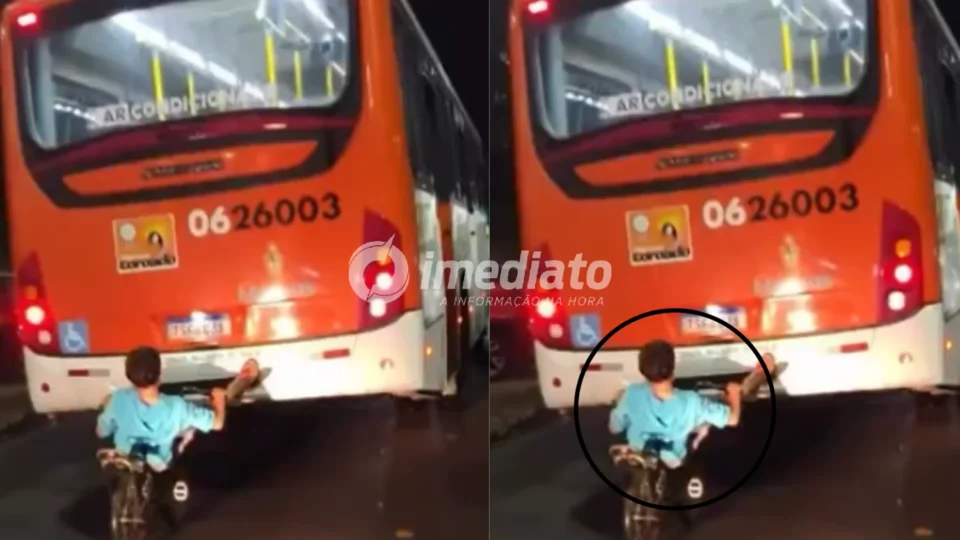 VEJA VÍDEO: Menino é flagrado “pegando carona perigosa” na traseira de ônibus no bairro Morro da Liberdade