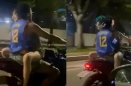VEJA VÍDEO: Casal é flagrado sem capacete e com passageira no tanque de moto em Belém
