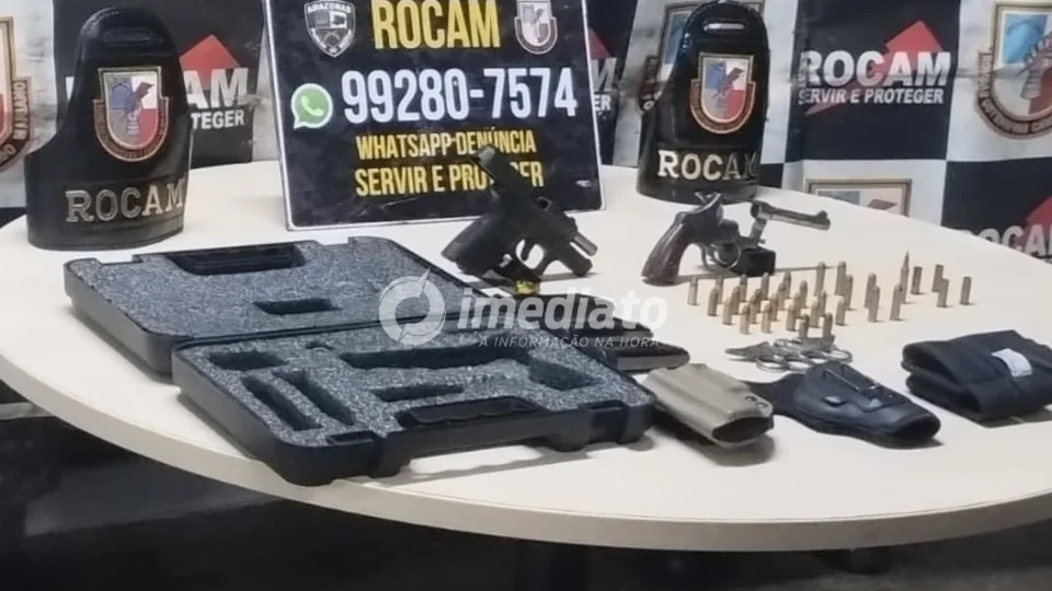Homem é preso pela Rocam com revólver, pistola e munições durante abordagem no Centro de Manaus