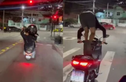 Vídeo: Motociclista perde o controle da moto e cai de cara no asfalto ao tentar realizar a manobra conhecida como “grau”