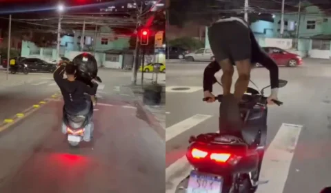 Vídeo: Motociclista perde o controle da moto e cai de cara no asfalto ao tentar realizar a manobra conhecida como “grau”