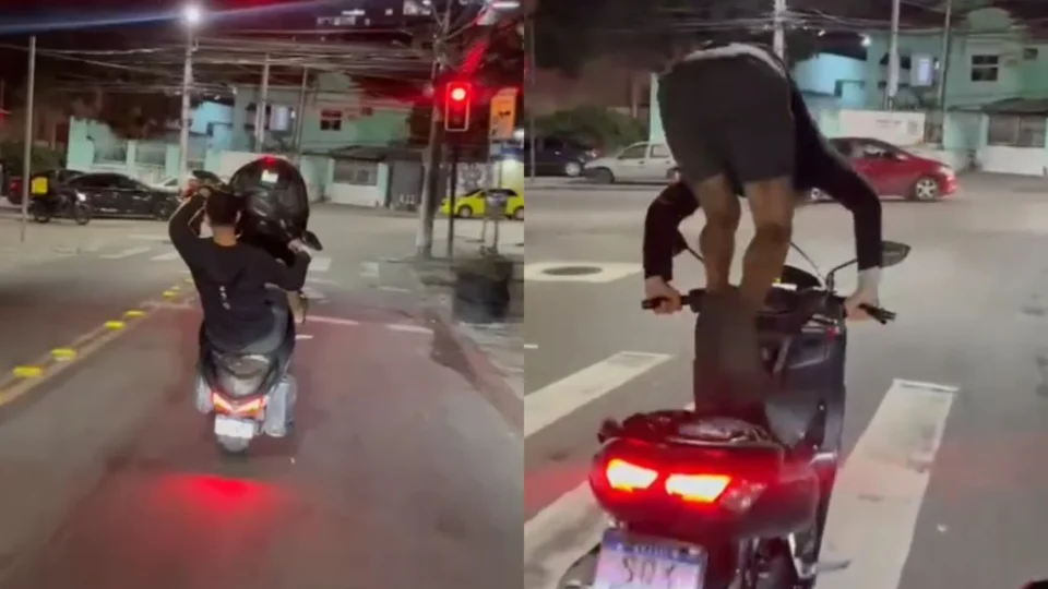 Vídeo: Motociclista perde o controle da moto e cai de cara no asfalto ao tentar realizar a manobra conhecida como “grau”