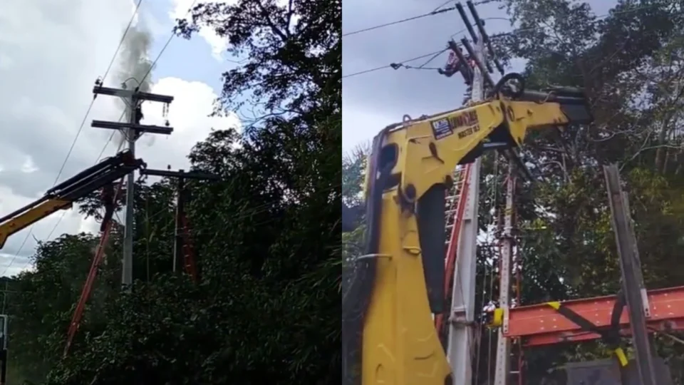 Vídeo: Funcionário de empresa terceirizada sofre descarga elétrica durante serviço em Presidente Figueiredo