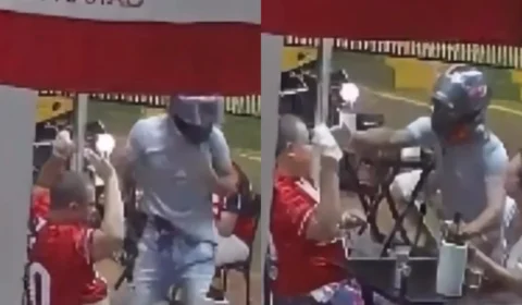 Vídeo: Casal é assaltado enquanto usava celulares em bar no bairro Parque Dez