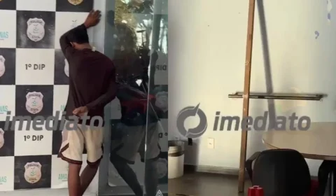 Veja o vídeo: Homem é preso por tentar furtar placa de ferro de agência bancária na Av. André Araújo